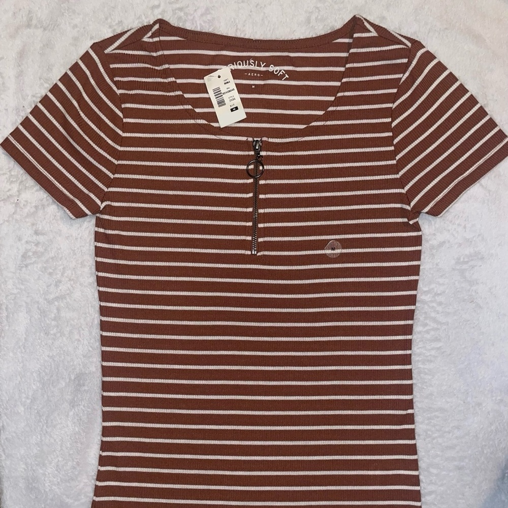 American Eagle Outfitters Brown and White Striped Tee